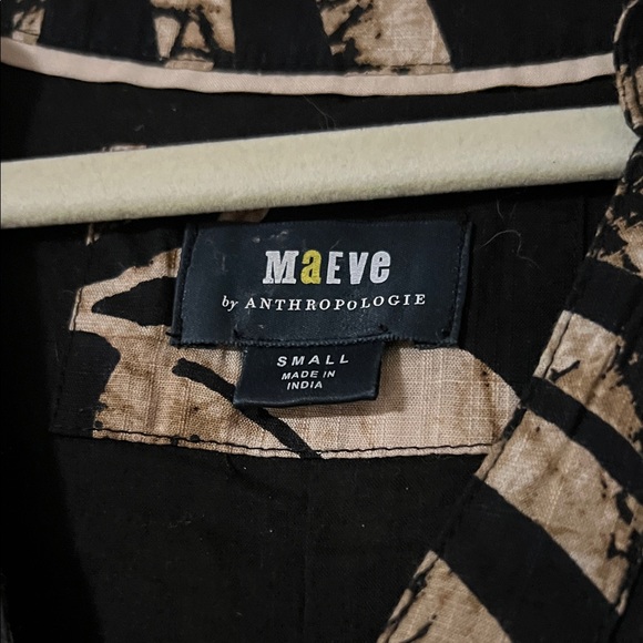 Anthropologie Black and Cream Leaf Print Maxi Dress - Picture 2 of 3